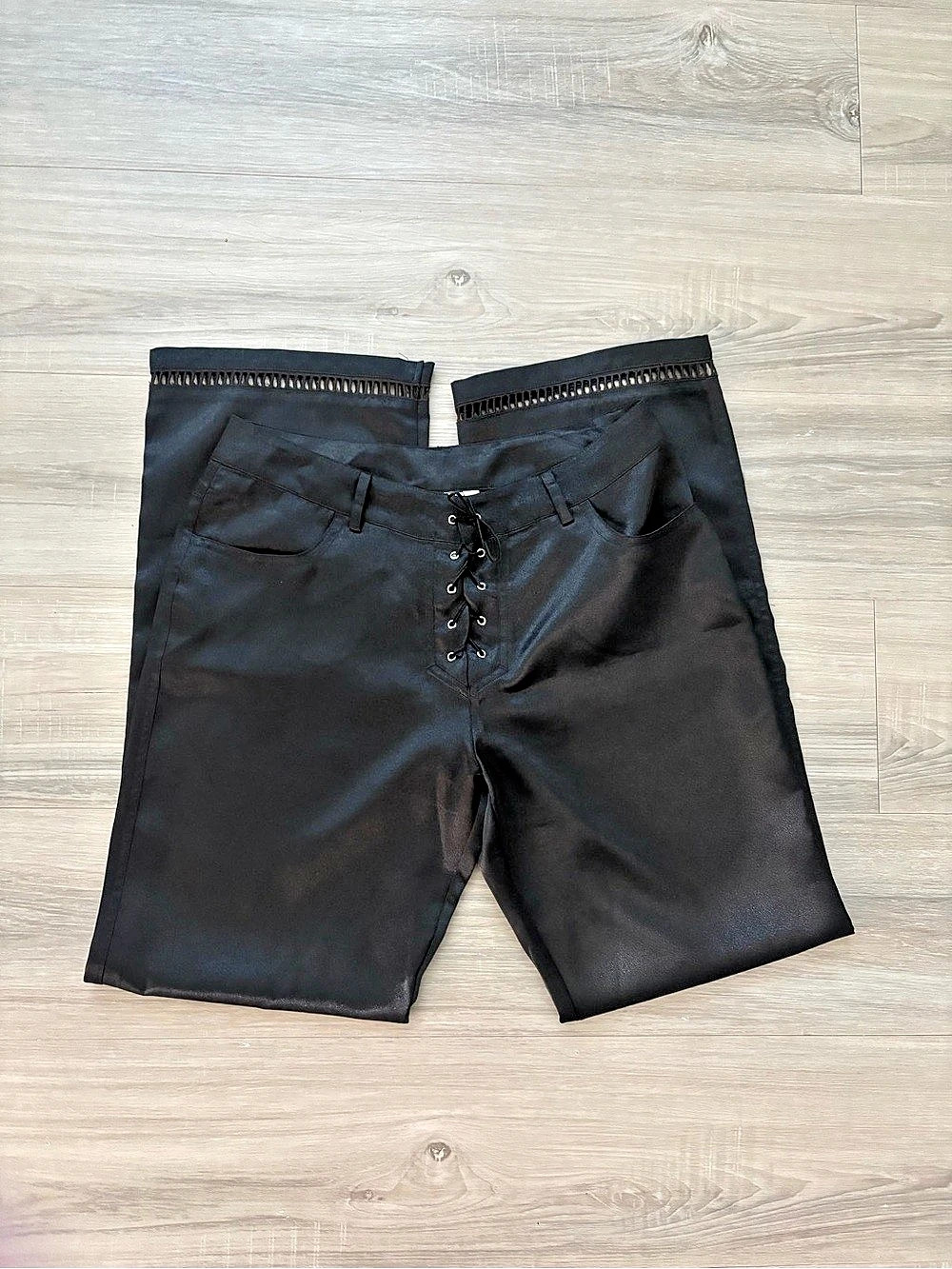 Vintage 90’s IT'S-PERFECT Mid Rise Black Satin Lace-Up Straight Leg Pants